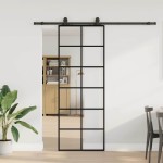 vidaXL Ușă glisantă cu set de feronerie neagră 76x205 cm Sticlă ESG vidaXL Ușă glisantă cu set de feronerie neagră 76x205 cm Sticlă ESG