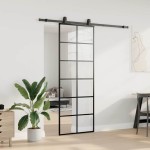 vidaXL Ușă glisantă cu set de feronerie neagră 76x205 cm Sticlă ESG vidaXL Ușă glisantă cu set de feronerie neagră 76x205 cm Sticlă ESG
