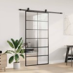 vidaXL Ușă glisantă cu set de feronerie neagră 102x205 cm Sticlă ESG vidaXL Ușă glisantă cu set de feronerie neagră 102x205 cm Sticlă ESG
