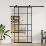 vidaXL Ușă glisantă cu set de feronerie neagră 102x205 cm Sticlă ESG vidaXL Ușă glisantă cu set de feronerie neagră 102x205 cm Sticlă ESG