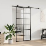 vidaXL Ușă glisantă cu set de feronerie neagră 102x205 cm Sticlă ESG vidaXL Ușă glisantă cu set de feronerie neagră 102x205 cm Sticlă ESG