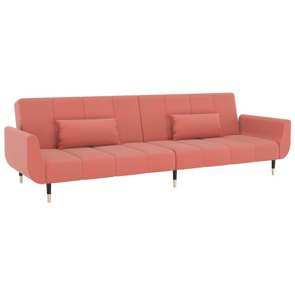 vidaXL Canapea extensibilă cu 2 locuri, 2 perne, roz, catifea