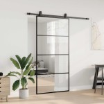 vidaXL Ușă glisantă cu set de feronerie neagră 102,5x205 cm Sticlă ESG vidaXL Ușă glisantă cu set de feronerie neagră 102,5x205 cm Sticlă ESG