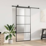 vidaXL Ușă glisantă cu set de feronerie neagră 102,5x205 cm Sticlă ESG vidaXL Ușă glisantă cu set de feronerie neagră 102,5x205 cm Sticlă ESG