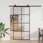 vidaXL Ușă glisantă cu set de feronerie neagră 102,5x205 cm Sticlă ESG vidaXL Ușă glisantă cu set de feronerie neagră 102,5x205 cm Sticlă ESG