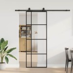 vidaXL Ușă glisantă cu set de feronerie neagră 76x205 cm Sticlă ESG vidaXL Ușă glisantă cu set de feronerie neagră 76x205 cm Sticlă ESG