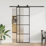 vidaXL Ușă glisantă cu set de feronerie neagră 76x205 cm Sticlă ESG vidaXL Ușă glisantă cu set de feronerie neagră 76x205 cm Sticlă ESG