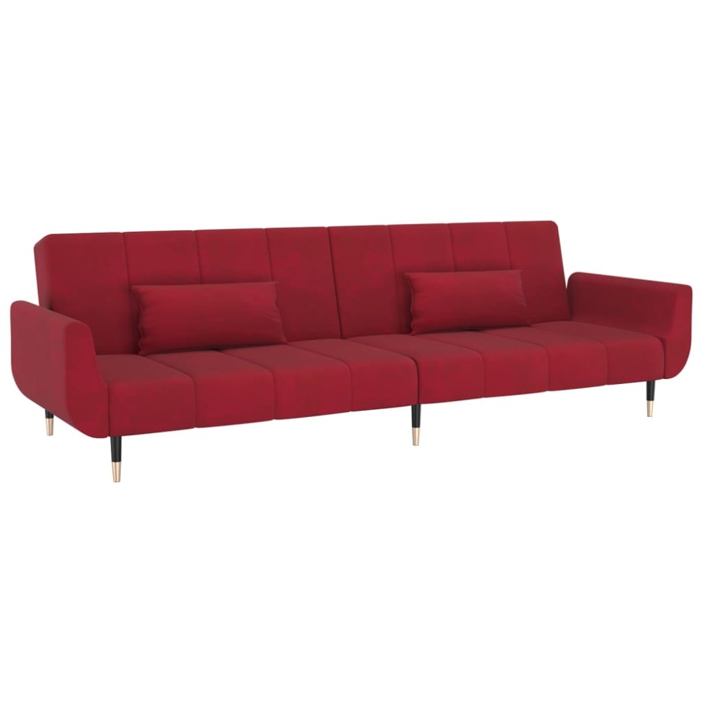 vidaXL Canapea extensibilă cu 2 locuri, 2 perne, roșu vin, catifea