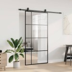 vidaXL Ușă glisantă cu set de feronerie neagră 102,5x205 cm Sticlă ESG vidaXL Ușă glisantă cu set de feronerie neagră 102,5x205 cm Sticlă ESG