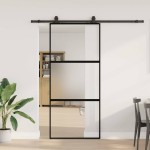 vidaXL Ușă glisantă cu set feronerie neagră 90x205cm sticlă securizată vidaXL Ușă glisantă cu set feronerie neagră 90x205cm sticlă securizată