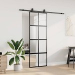 vidaXL Ușă glisantă cu set feronerie neagră 76x205cm sticlă securizată vidaXL Ușă glisantă cu set feronerie neagră 76x205cm sticlă securizată