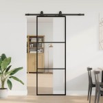 vidaXL Ușă glisantă cu set de feronerie neagră 76x205 cm Sticlă ESG vidaXL Ușă glisantă cu set de feronerie neagră 76x205 cm Sticlă ESG