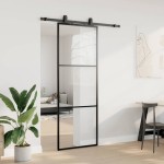 vidaXL Ușă glisantă cu set de feronerie neagră 76x205 cm Sticlă ESG vidaXL Ușă glisantă cu set de feronerie neagră 76x205 cm Sticlă ESG