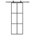 vidaXL Ușă glisantă cu set de feronerie neagră 76x205 cm Sticlă ESG vidaXL Ușă glisantă cu set de feronerie neagră 76x205 cm Sticlă ESG