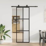 vidaXL Ușă glisantă cu set de feronerie neagră 76x205 cm Sticlă ESG vidaXL Ușă glisantă cu set de feronerie neagră 76x205 cm Sticlă ESG