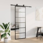 vidaXL Ușă glisantă cu set de feronerie neagră 76x205 cm Sticlă ESG vidaXL Ușă glisantă cu set de feronerie neagră 76x205 cm Sticlă ESG