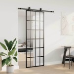 vidaXL Ușă glisantă cu set de feronerie neagră 76x205 cm Sticlă ESG vidaXL Ușă glisantă cu set de feronerie neagră 76x205 cm Sticlă ESG