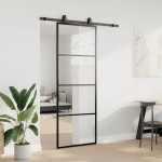 vidaXL Ușă glisantă cu set de feronerie neagră 76x205 cm Sticlă ESG vidaXL Ușă glisantă cu set de feronerie neagră 76x205 cm Sticlă ESG