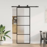 vidaXL Ușă glisantă cu set de feronerie neagră 76x205 cm Sticlă ESG vidaXL Ușă glisantă cu set de feronerie neagră 76x205 cm Sticlă ESG