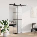 vidaXL Ușă glisantă cu set de feronerie neagră 76x205 cm Sticlă ESG vidaXL Ușă glisantă cu set de feronerie neagră 76x205 cm Sticlă ESG