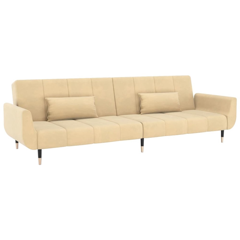 vidaXL Canapea extensibilă cu 2 locuri, 2 perne, crem, catifea