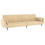 vidaXL Canapea extensibilă cu 2 locuri, 2 perne, crem, catifea vidaXL Canapea extensibilă cu 2 locuri, 2 perne, crem, catifea