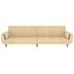 vidaXL Canapea extensibilă cu 2 locuri, 2 perne, crem, catifea vidaXL Canapea extensibilă cu 2 locuri, 2 perne, crem, catifea