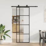 vidaXL Ușă glisantă cu set de feronerie neagră 76x205 cm Sticlă ESG vidaXL Ușă glisantă cu set de feronerie neagră 76x205 cm Sticlă ESG
