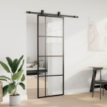 vidaXL Ușă glisantă cu set de feronerie neagră 76x205 cm Sticlă ESG vidaXL Ușă glisantă cu set de feronerie neagră 76x205 cm Sticlă ESG