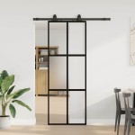 vidaXL Ușă glisantă cu set feronerie neagră 76x205cm sticlă securizată vidaXL Ușă glisantă cu set feronerie neagră 76x205cm sticlă securizată