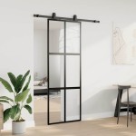 vidaXL Ușă glisantă cu set feronerie neagră 76x205cm sticlă securizată vidaXL Ușă glisantă cu set feronerie neagră 76x205cm sticlă securizată