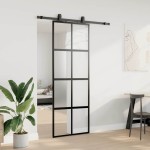 vidaXL Ușă glisantă cu set feronerie neagră 76x205cm sticlă securizată vidaXL Ușă glisantă cu set feronerie neagră 76x205cm sticlă securizată
