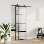 vidaXL Ușă glisantă cu set feronerie neagră 76x205cm sticlă securizată