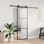 vidaXL Ușă glisantă cu set de feronerie neagră 76x205 cm Sticlă ESG vidaXL Ușă glisantă cu set de feronerie neagră 76x205 cm Sticlă ESG