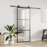 vidaXL Ușă glisantă cu set de feronerie neagră 90x205 cm Sticlă ESG
