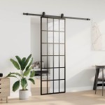 vidaXL Ușă glisantă cu set de feronerie neagră 76x205 cm Sticlă ESG vidaXL Ușă glisantă cu set de feronerie neagră 76x205 cm Sticlă ESG