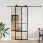 vidaXL Ușă glisantă cu set de feronerie neagră 76x205 cm Sticlă ESG vidaXL Ușă glisantă cu set de feronerie neagră 76x205 cm Sticlă ESG