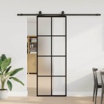 vidaXL Ușă glisantă cu set de feronerie neagră 76x205 cm Sticlă ESG vidaXL Ușă glisantă cu set de feronerie neagră 76x205 cm Sticlă ESG
