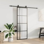 vidaXL Ușă glisantă cu set de feronerie neagră 76x205 cm Sticlă ESG vidaXL Ușă glisantă cu set de feronerie neagră 76x205 cm Sticlă ESG