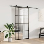 vidaXL Ușă glisantă cu set de feronerie neagră 102,5x205 cm Sticlă ESG vidaXL Ușă glisantă cu set de feronerie neagră 102,5x205 cm Sticlă ESG