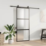 vidaXL Ușă glisantă cu set feronerie neagră 90x205cm sticlă securizată vidaXL Ușă glisantă cu set feronerie neagră 90x205cm sticlă securizată