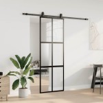 vidaXL Ușă glisantă cu set feronerie neagră 76x205cm sticlă securizată vidaXL Ușă glisantă cu set feronerie neagră 76x205cm sticlă securizată