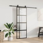 vidaXL Ușă glisantă cu set feronerie neagră 76x205cm sticlă securizată vidaXL Ușă glisantă cu set feronerie neagră 76x205cm sticlă securizată