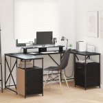 vidaXL Birou cu sertar Stejar negru 182 x 101 x 87.5 cm Lemn compozit vidaXL Birou cu sertar Stejar negru 182 x 101 x 87.5 cm Lemn compozit