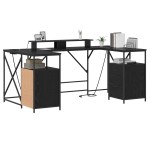 vidaXL Birou cu sertar Stejar negru 182 x 101 x 87.5 cm Lemn compozit vidaXL Birou cu sertar Stejar negru 182 x 101 x 87.5 cm Lemn compozit