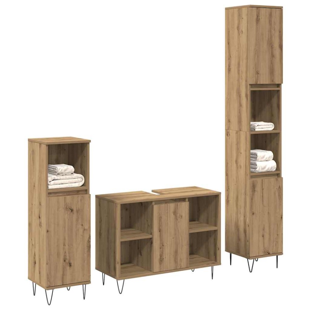 vidaXL Set Mobilier Baie 3 pcs Stejar Artizanal 30 x 30 x 180 cm