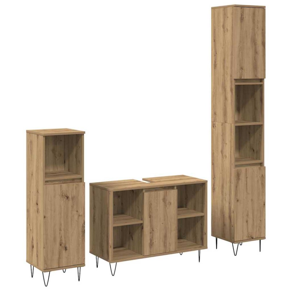 vidaXL Set Mobilier Baie 3 pcs Stejar Artizanal 30 x 30 x 180 cm