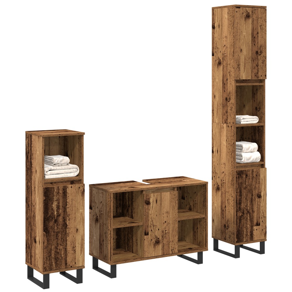 vidaXL Set de mobilier pentru baie cu ușă 3 pcs Maro 30 x 30 x 180 cm