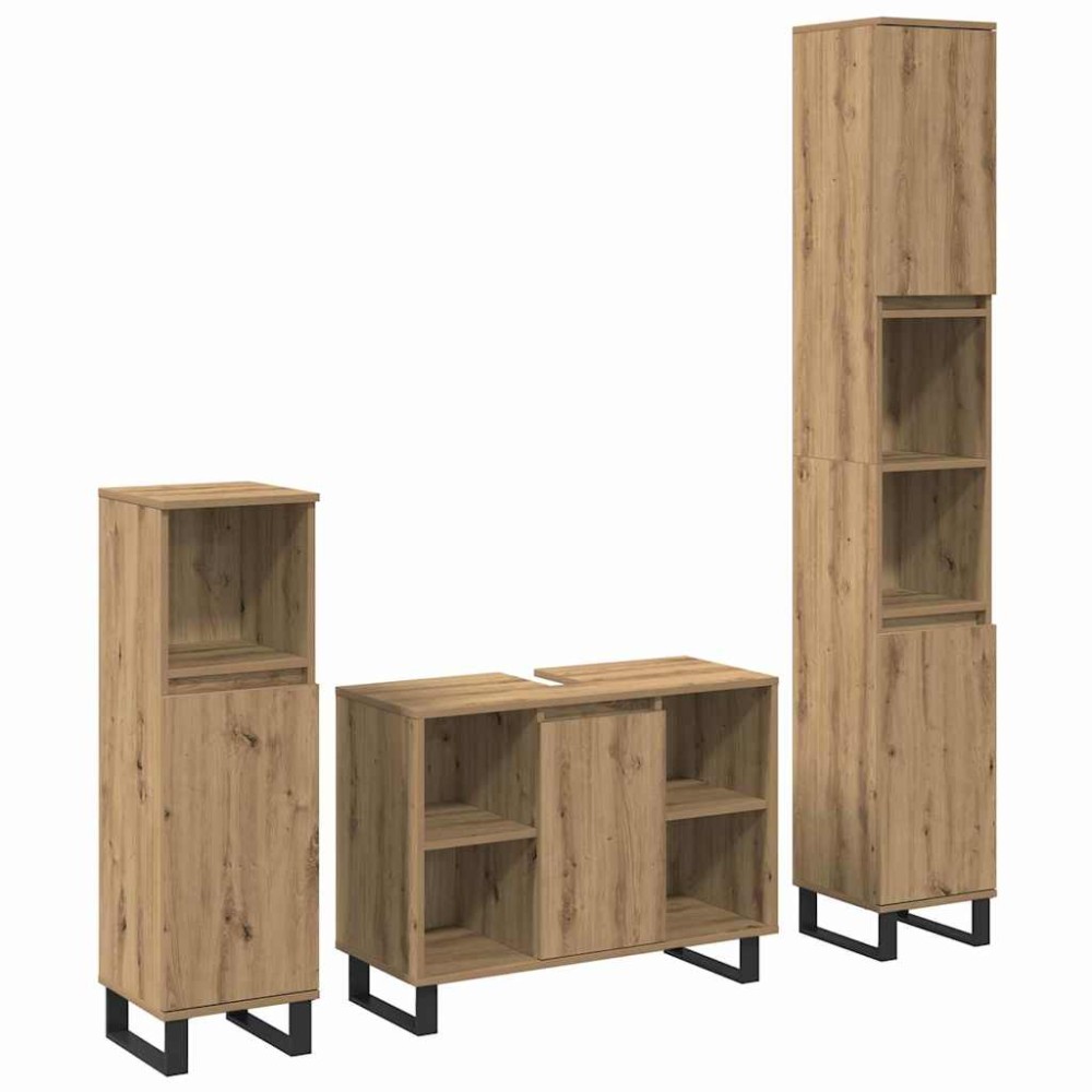 vidaXL Set de mobilier pentru baie cu ușă 3 pcs Maro 30 x 30 x 180 cm