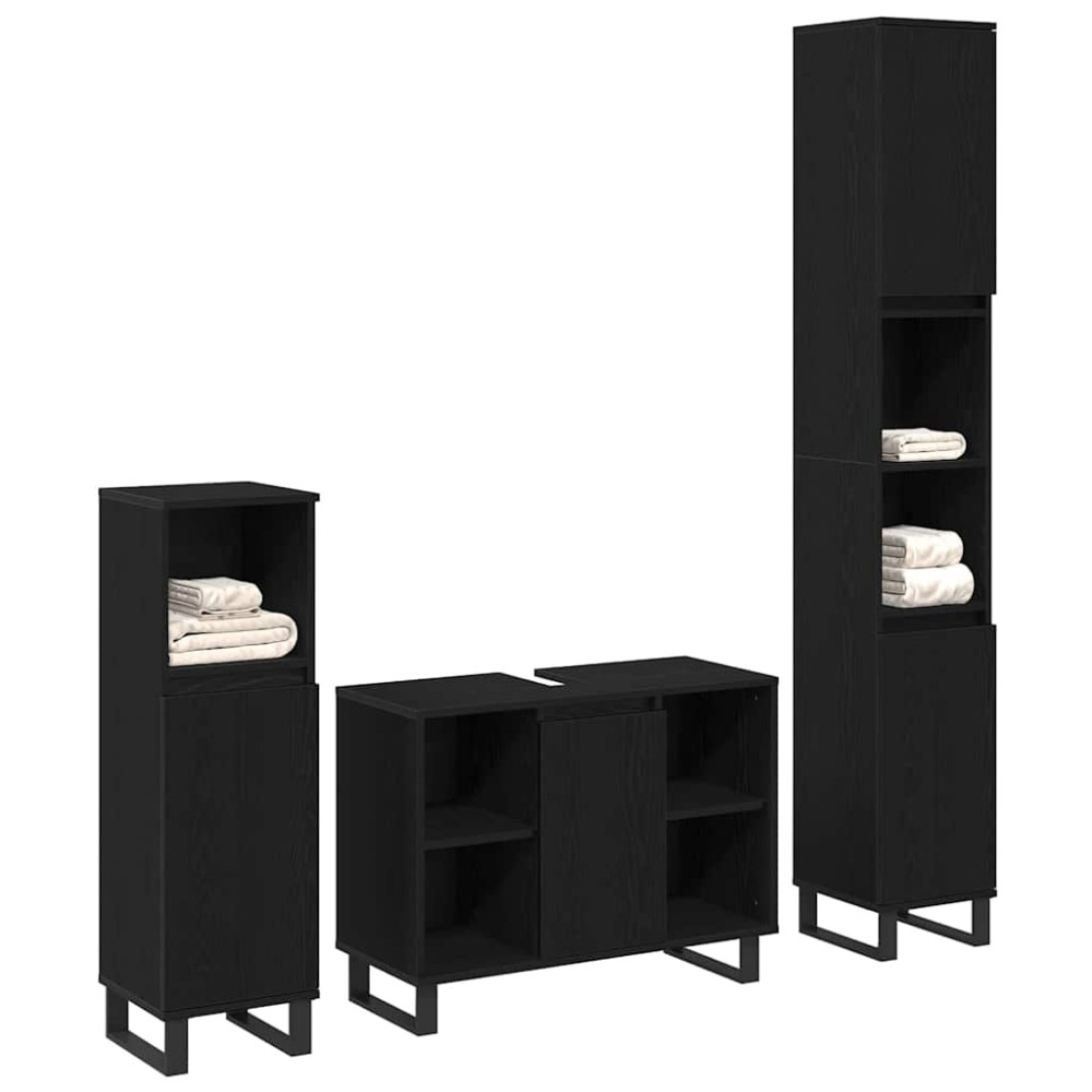 vidaXL Set de mobilier pentru baie cu ușă 3 pcs Negru Lemn compozit